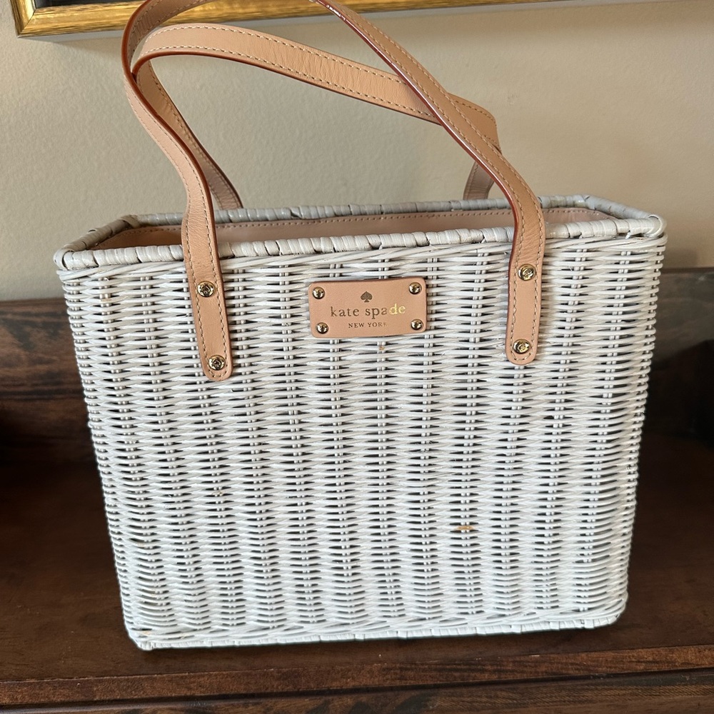 Kate Spade Off-White Wicker Tote Bag
